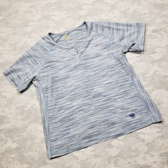 Mountain Hardwear Top Womens Large Blue Short Sleeve V Neck Outdoors Hiking - Picture 2 of 7